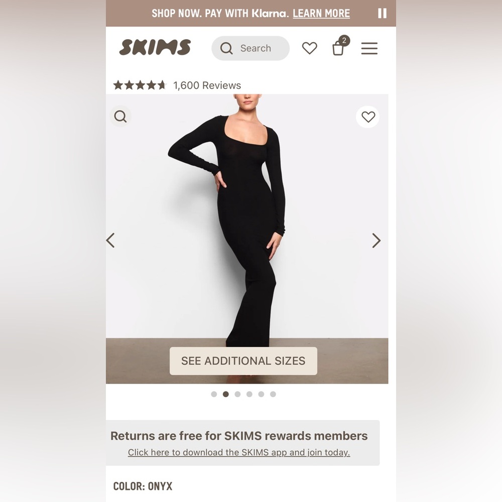 SKIMS Black Long Sleeve Lounge Dress